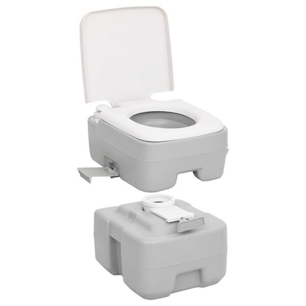vidaXL Camping-Toilette Tragbar Grau und Wei&szlig; 20+10 L HDPE