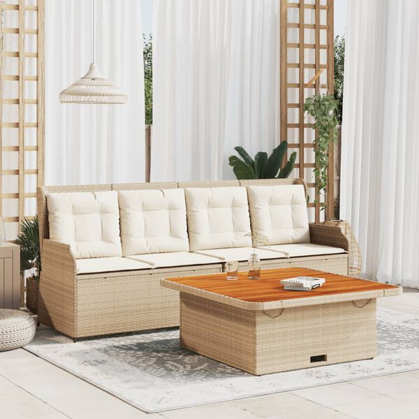vidaXL 3-tlg. Garten-Sofagarnitur mit Kissen Beige Poly Rattan