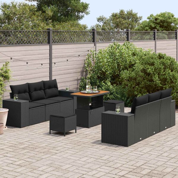 vidaXL Gartensofa-set mit Kissen mit Kissen 9 pcs Schwarz Poly Rattan