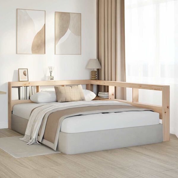 vidaXL Kopfteil mit B&uuml;cherregal L-Form 150 cm Massivholz Kiefer