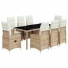 vidaXL 9-tlg. Garten-Bistro-Set mit Kissen Beige Poly Rattan