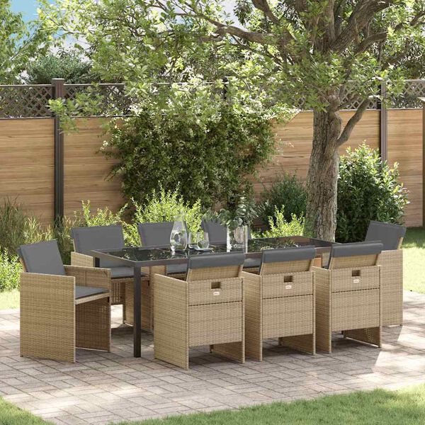vidaXL Garten Essgruppe 9 pcs Beige Poly-Rattan