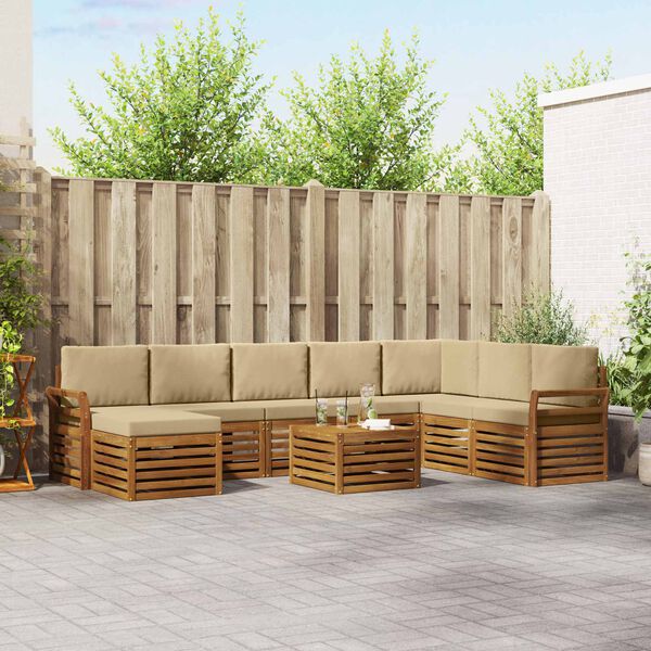 vidaXL Ecksofa Set mit Kissen 9 pcs Natur und Beige Massivholz Akazie