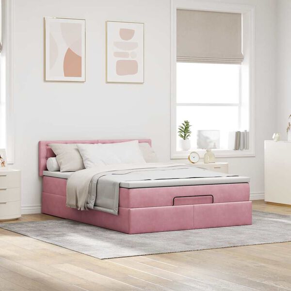 vidaXL Ottoman-Bett mit Matratze & LEDs Rosa 140x200 cm Samt