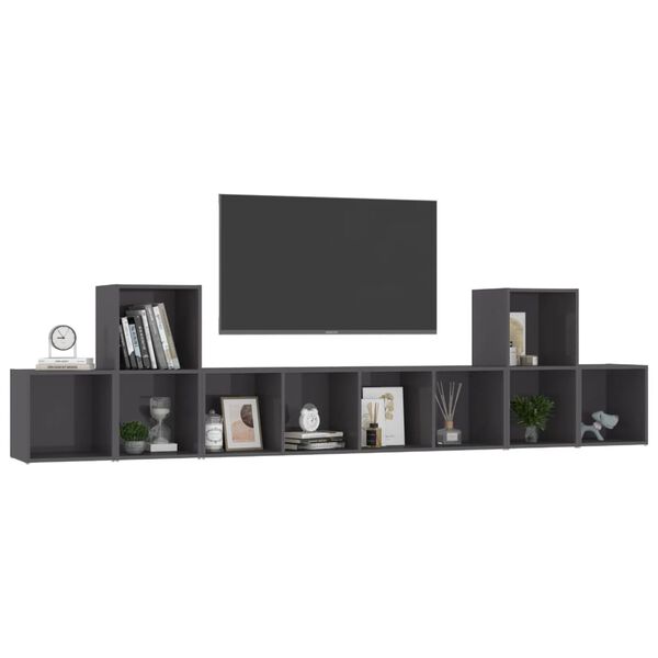 vidaXL 5-tlg. TV-Schrank-Set Hochglanz-Grau Holzwerkstoff