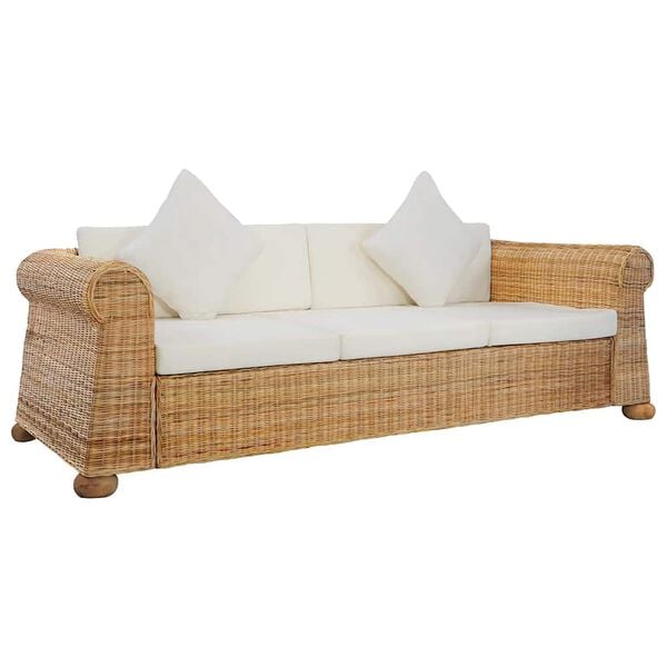 vidaXL 3-Sitzer-Sofa mit Kissen Natur Rattan