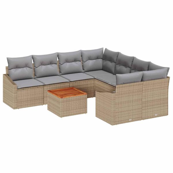 vidaXL Gartensofa-set mit Kissen 9 pcs Beige Poly-Rattan