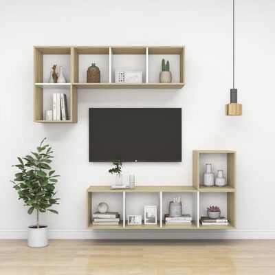 vidaXL TV-Wandschrank Sonoma-Eiche und Weiß 37x37x72 cm Holzwerkstoff