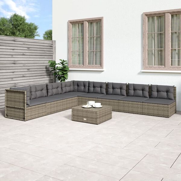 vidaXL 8-tlg. Garten-Lounge-Set mit Kissen Grau Poly Rattan