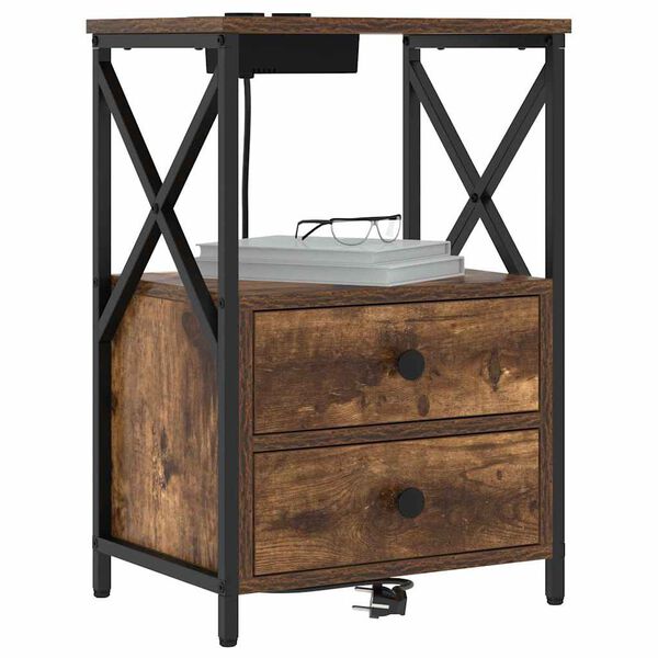 vidaXL Nachttisch mit Speicher 2 pcs Ger&auml;ucherte Eiche 40 x 31 x 60 cm