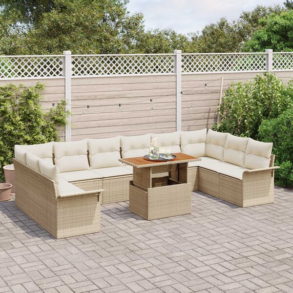 vidaXL Garten-Sofa-Set mit Speicher 11 pcs Beige Poly Rattan