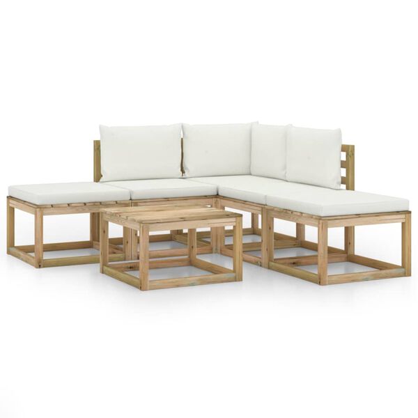 vidaXL 6-tlg. Garten-Lounge-Set mit Creme Kissen
