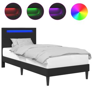vidaXL Bettrahmen mit LED-Lichtleisten Schwarz 80 x 200 cm Kunstleder