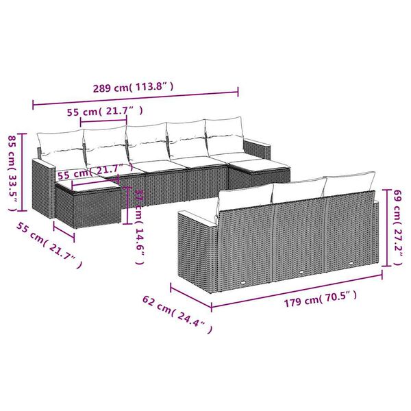 vidaXL 10-tlg. Garten-Sofagarnitur mit Kissen Schwarz Poly Rattan