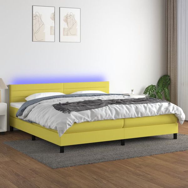 vidaXL Boxspringbett mit Matratze & LED Gr&uuml;n 200x200 cm Stoff
