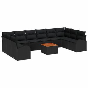 vidaXL Gartensofa-set mit Kissen 11 pcs Schwarz Poly-Rattan