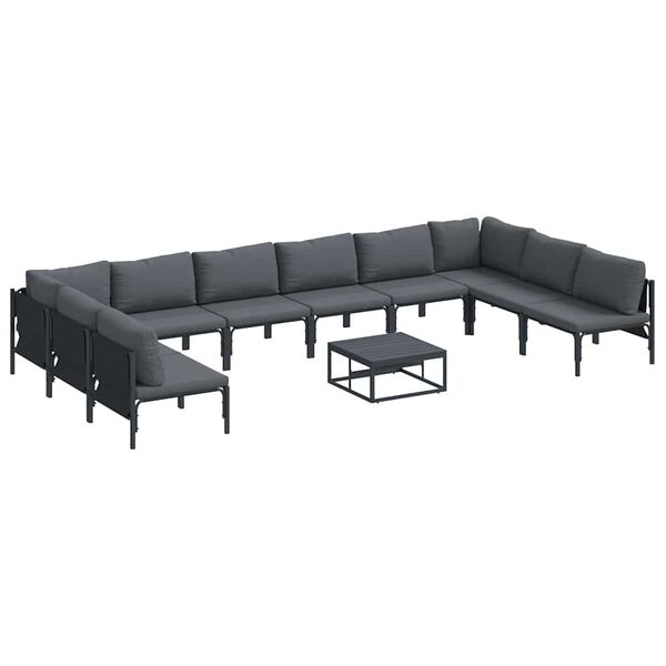 vidaXL Gartensofa-set mit Kissen 11 pcs Schwarz Stahl