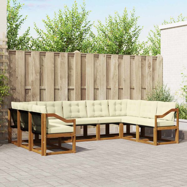 vidaXL Outdoor-Sofagarnitur 9 pcs Natur und Creme Massivholz Akazie
