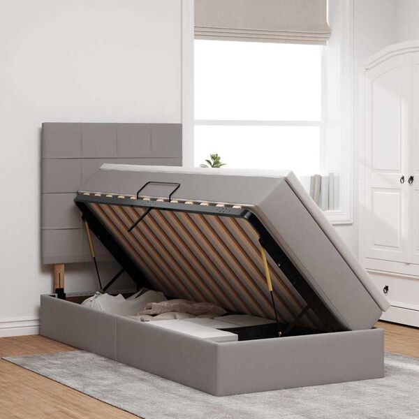 vidaXL Aufbewahrungsbett mit Matratze Taupe 90 x 190 cm Polyester