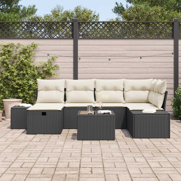 vidaXL Gartensofa-set mit Kissen 7 pcs Schwarz Poly-Rattan