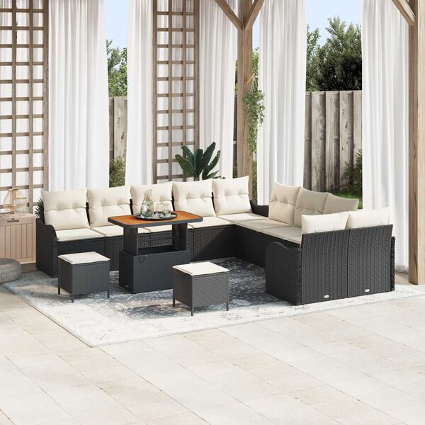 vidaXL Garten-Sofa-Set mit Kissen mit Kissen 13 pcs Schwarz und Creme