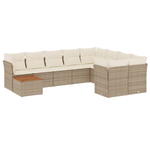 vidaXL 10-tlg. Garten-Sofagarnitur mit Kissen Beige Poly Rattan