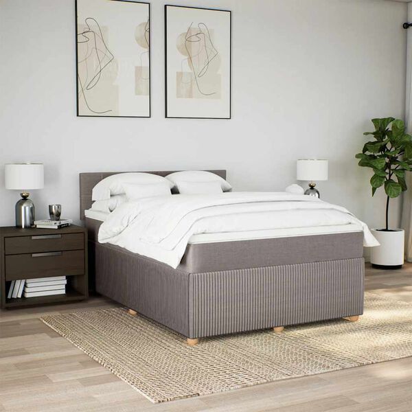 vidaXL Boxspringbett mit Matratze Taupe 160x200 cm Stoff