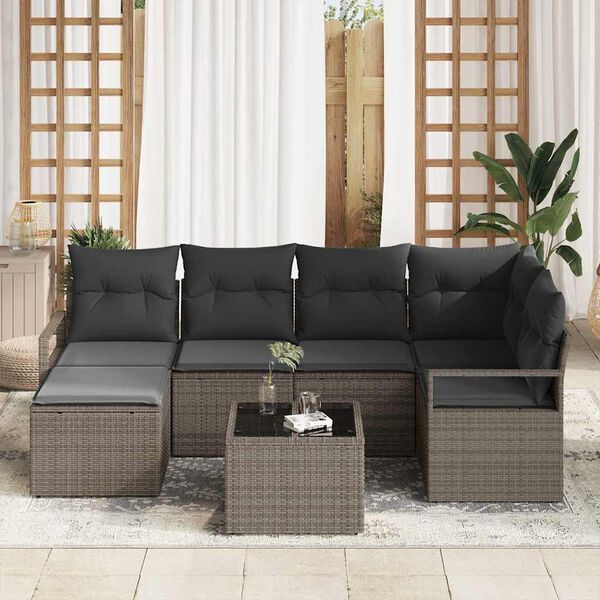 vidaXL Sofa Set 7 pcs Grau Poly-Rattan