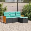 vidaXL 4-tlg. Garten-Sofagarnitur mit Kissen Schwarz Poly Rattan
