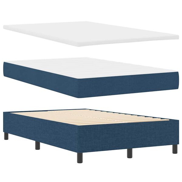 vidaXL Boxspringbett mit Matratze mit Kopfteil Blau 120 x 200 cm Stoff