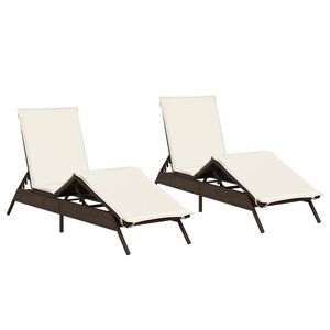 vidaXL Sonnenliegen mit Auflagen 2 Stk. Braun Poly Rattan