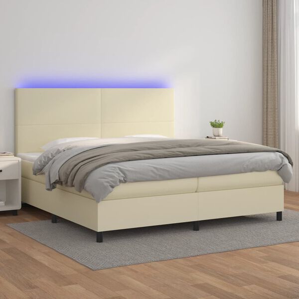 vidaXL Boxspringbett mit Matratze & LED Creme 200x200 cm Kunstleder