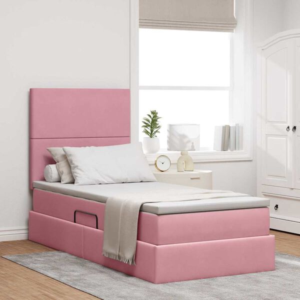 vidaXL Bett mit Stauraum und LED mit Matratze Rosa 90 x 190 cm Samt