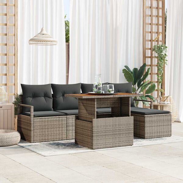 vidaXL Garten-Sofa-Set mit Speicher 6 pcs Grau Poly Rattan