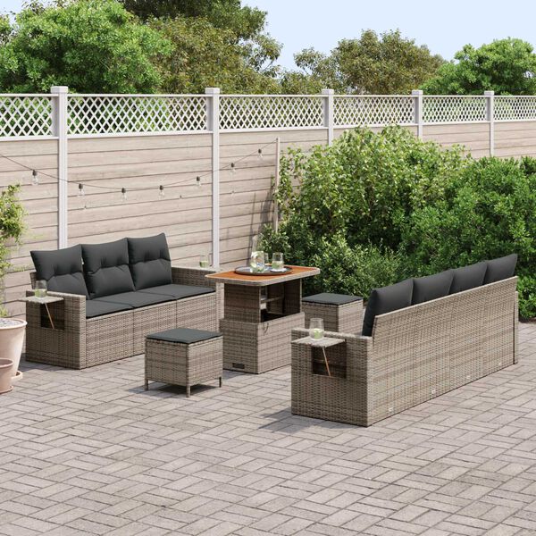 vidaXL Garten-Sofa-Set mit Kissen mit Speicher 10 pcs Grau