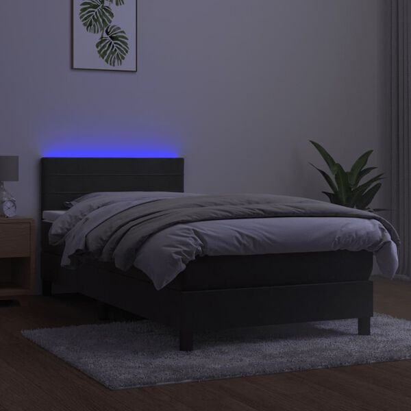 vidaXL Boxspringbett mit Matratze & LED Dunkelgrau 100x200 cm Samt