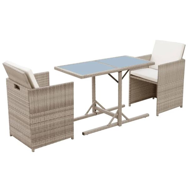 vidaXL 3-tlg. Bistro-Set mit Auflagen Poly Rattan Beige