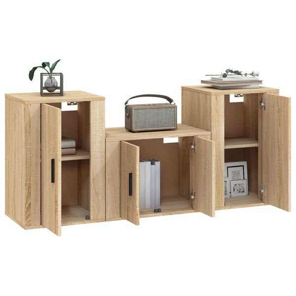 vidaXL 3-tlg. TV-Schrank-Set Sonoma-Eiche Holzwerkstoff