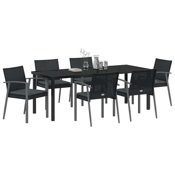 vidaXL Garten Essgruppe 7 pcs Schwarz und Grau PE-Rattan