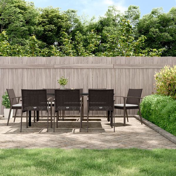 vidaXL 9-tlg. Garten-Essgruppe mit Kissen Poly Rattan und Stahl