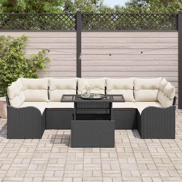 vidaXL Garten-Sofa-Set mit Kissen mit Kissen 8 pcs Schwarz Poly Rattan