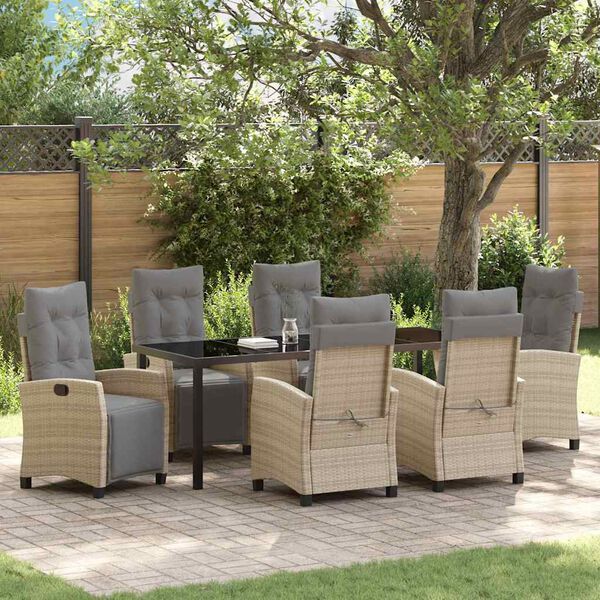 vidaXL Garten Essgruppe mit Kissen 7 pcs Beige Poly-Rattan