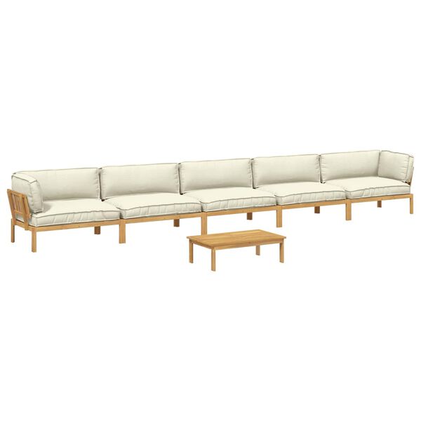 vidaXL Sofa Set mit Kissen Uni 6 pcs Creme Massivholz Akazie