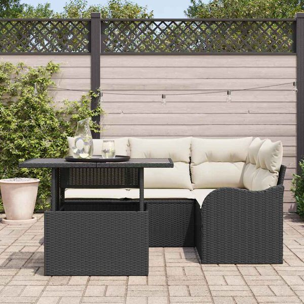 vidaXL Outdoortisch-Set mit Kissen 5 pcs Schwarz Poly Rattan