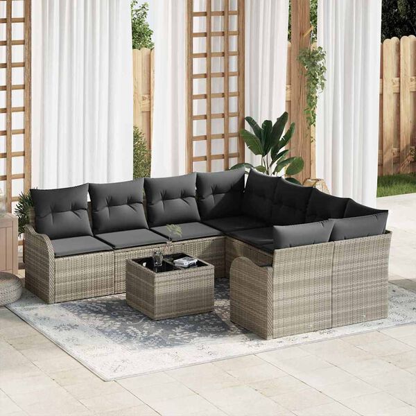 vidaXL Gartensofa-set mit Kissen 9 pcs Hellgrau und Dunkelgrau