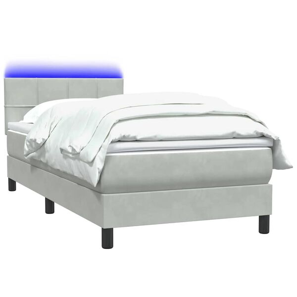 vidaXL Boxspringbett mit Matratze & LED Hellgrau 100x220 cm Samt