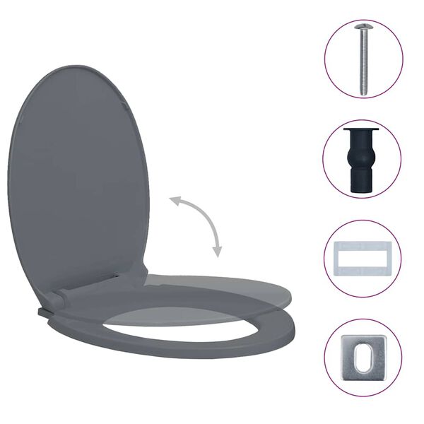 vidaXL Toilettensitz mit Absenkautomatik Quick-Release Grau Oval