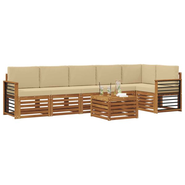vidaXL Ecksofa Set mit Kissen 7 pcs Natur und Beige Massivholz Akazie