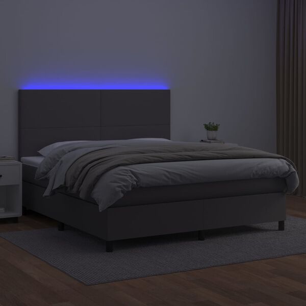 vidaXL Boxspringbett mit Matratze & LED Grau 180x200 cm Kunstleder