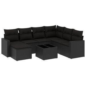 vidaXL 8-tlg. Garten-Sofagarnitur mit Kissen Schwarz Poly Rattan